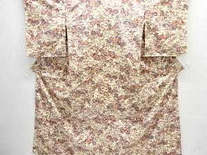 未使用品　観世水に草花模様上代紬着物